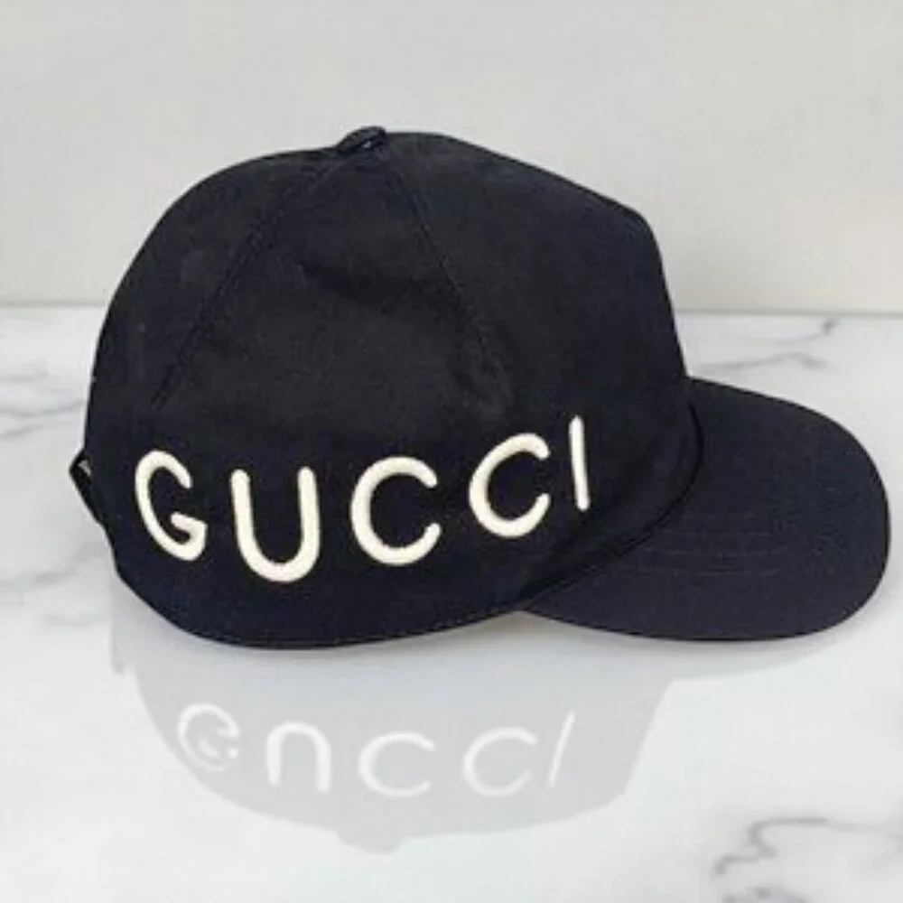 NWT Authentic Gucci Cotton Loved Gucci Baseball Hat L Navy